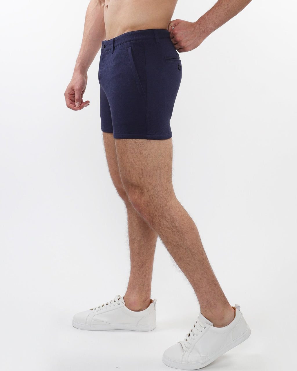 Pantalones cortos chinos de punto elástico texturizado con bolsillos con cremallera