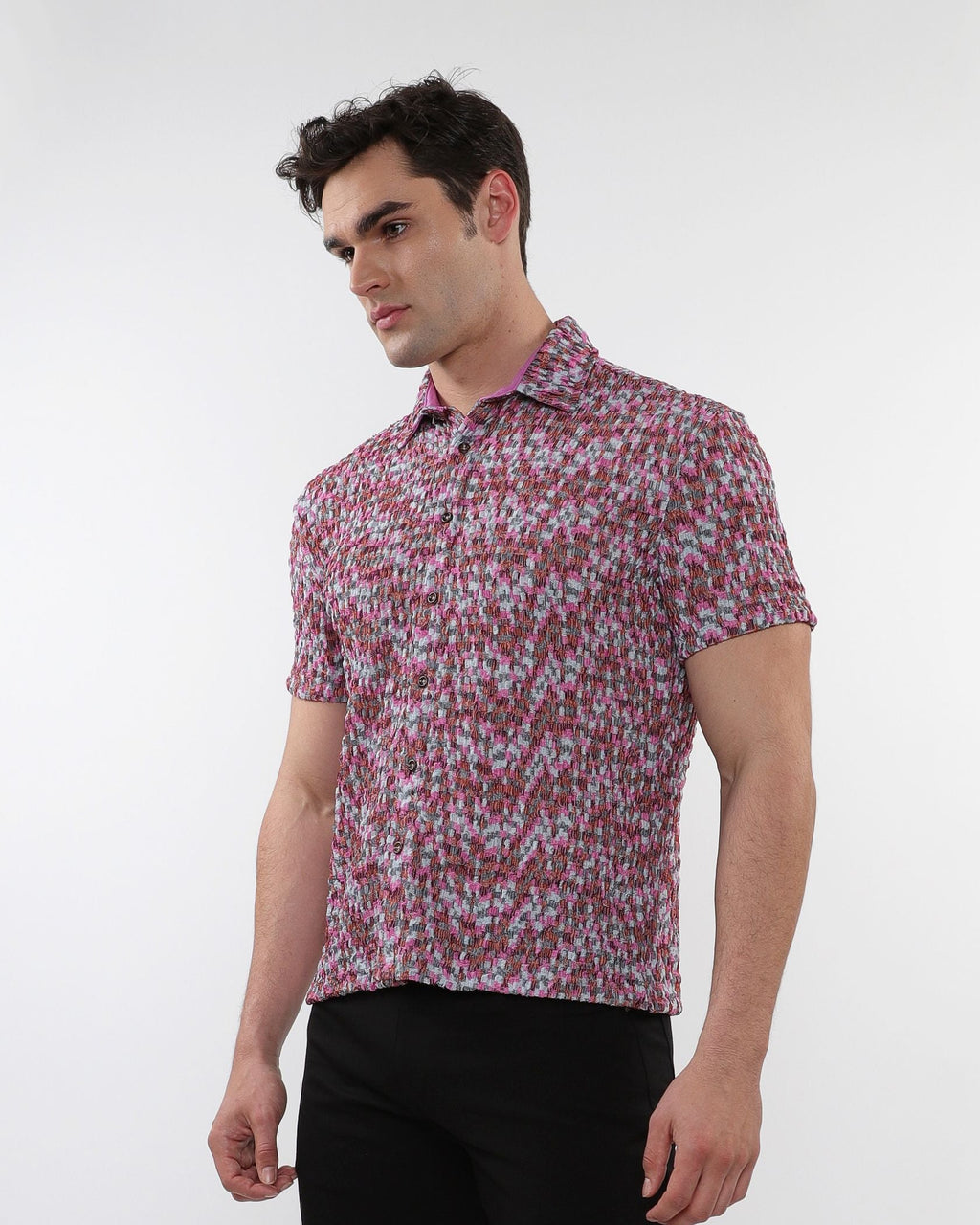 Crinkle Knit Short Sleeve Shirt