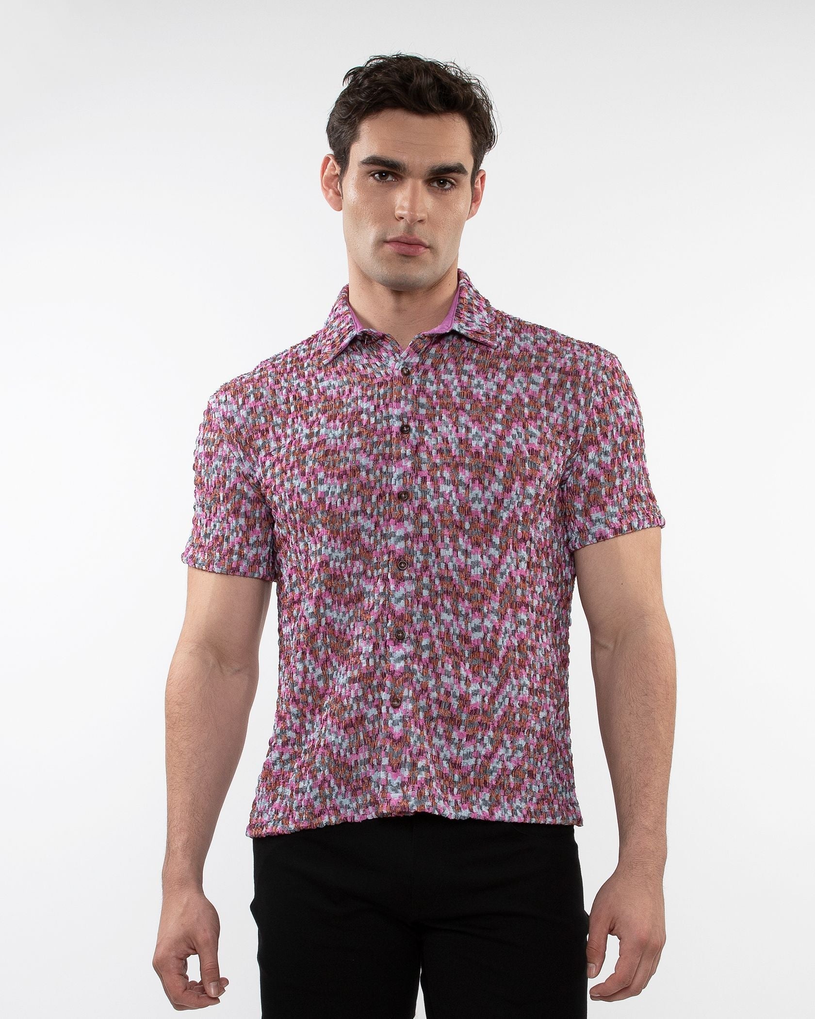 Crinkle Knit Short Sleeve Shirt