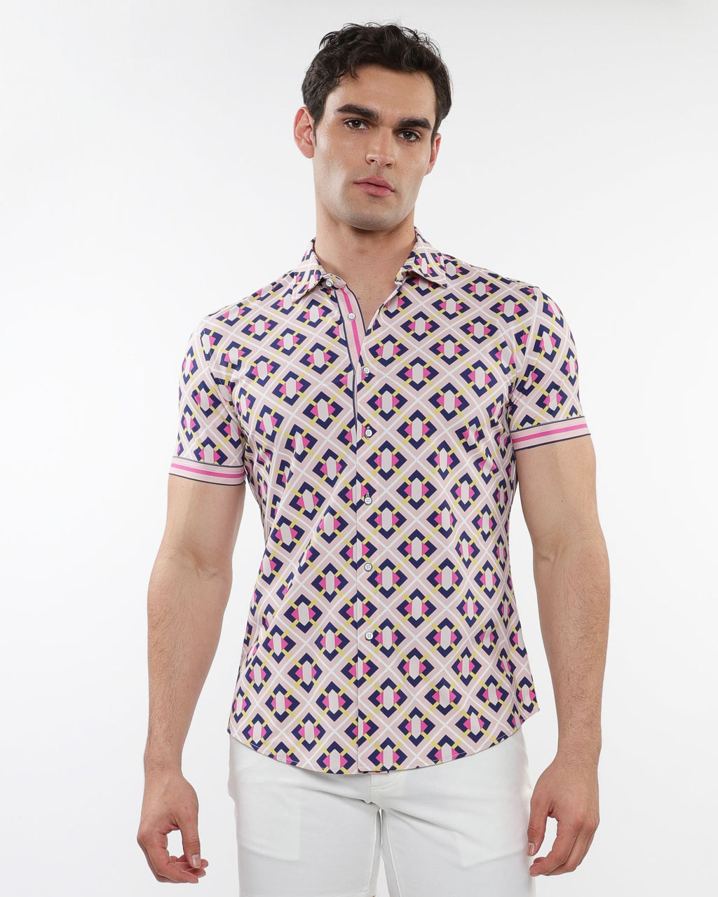 Grid Parquet Printed Performance S/S Shirt