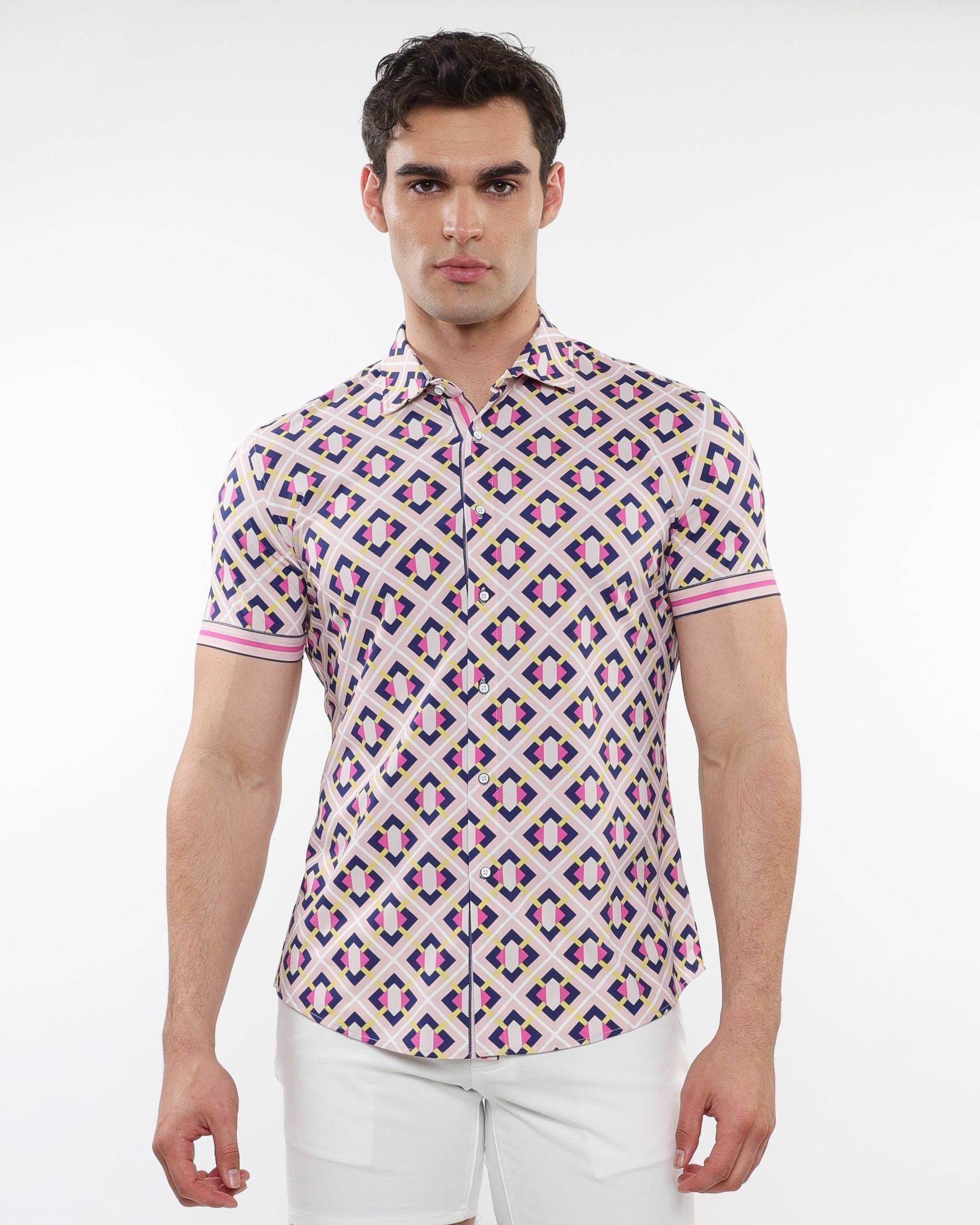 Grid Parquet Printed Performance S/S Shirt