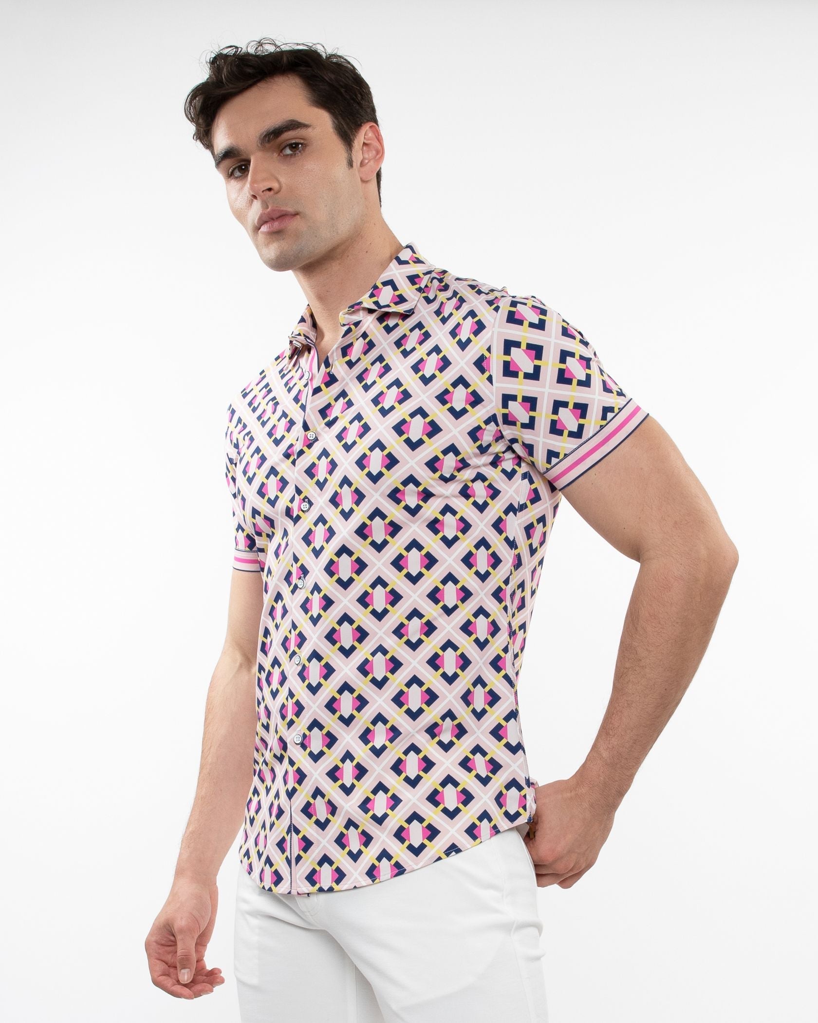 Grid Parquet Printed Performance S/S Shirt