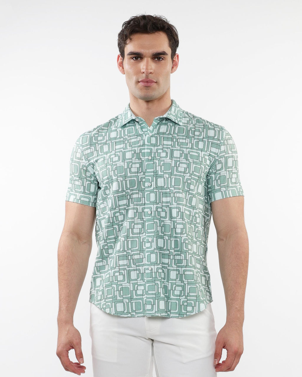 Squares Print Open Knit Shirt