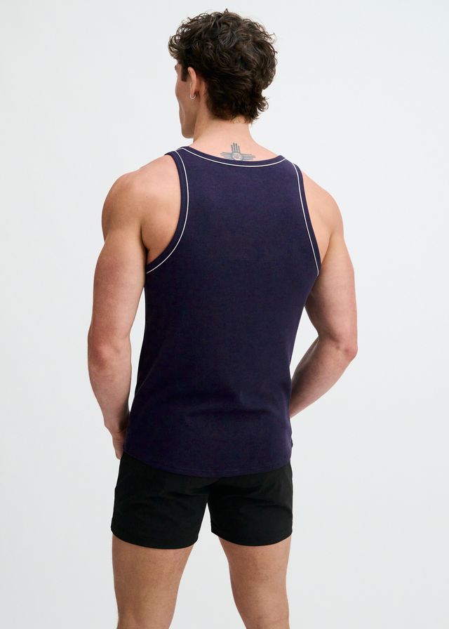 ST33LE Rib Stretch Ringer Tank W/ Piping Detail - Navy/White