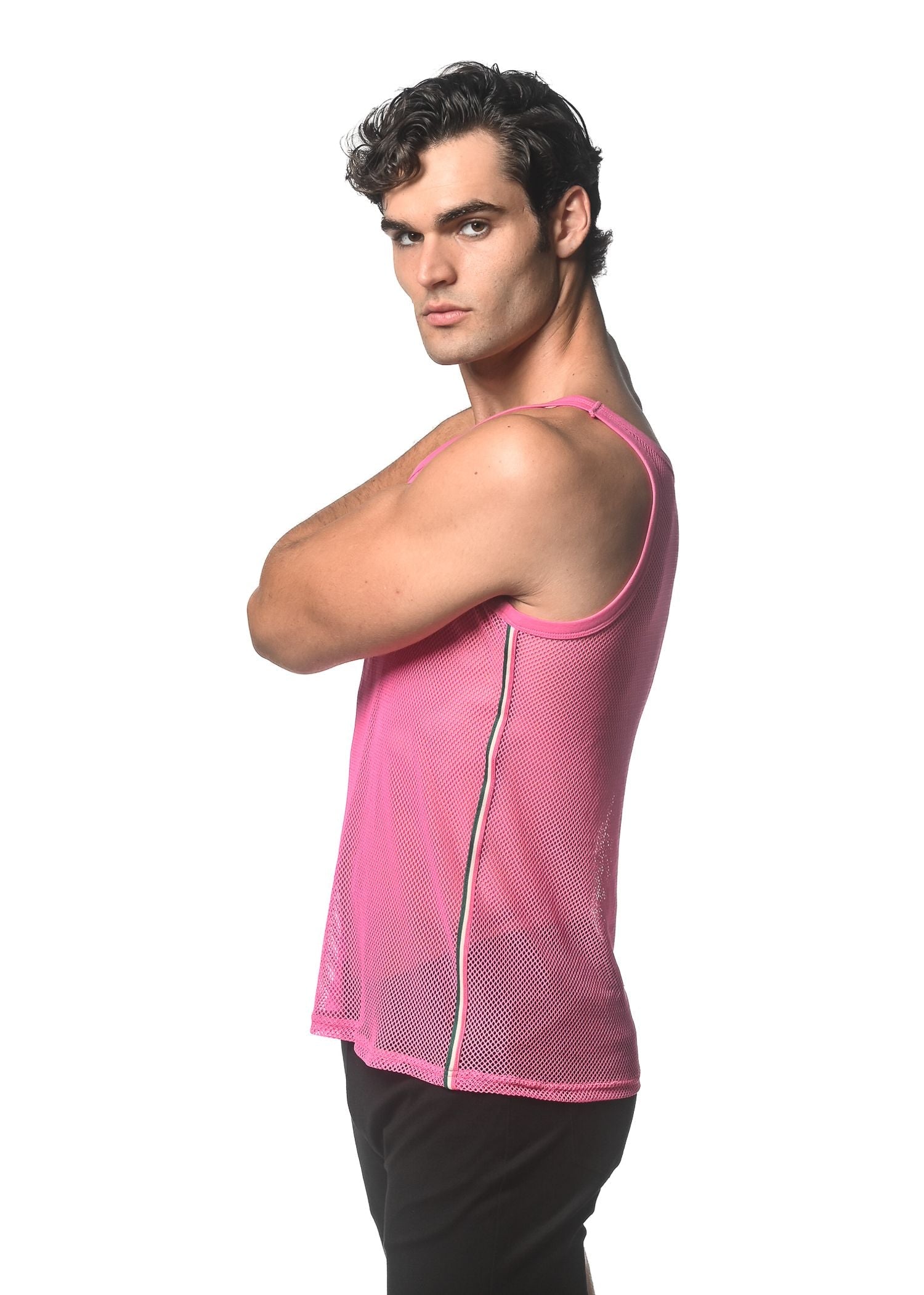 CAMISETA DE MALLA ELÁSTICA CON CINTA LATERAL