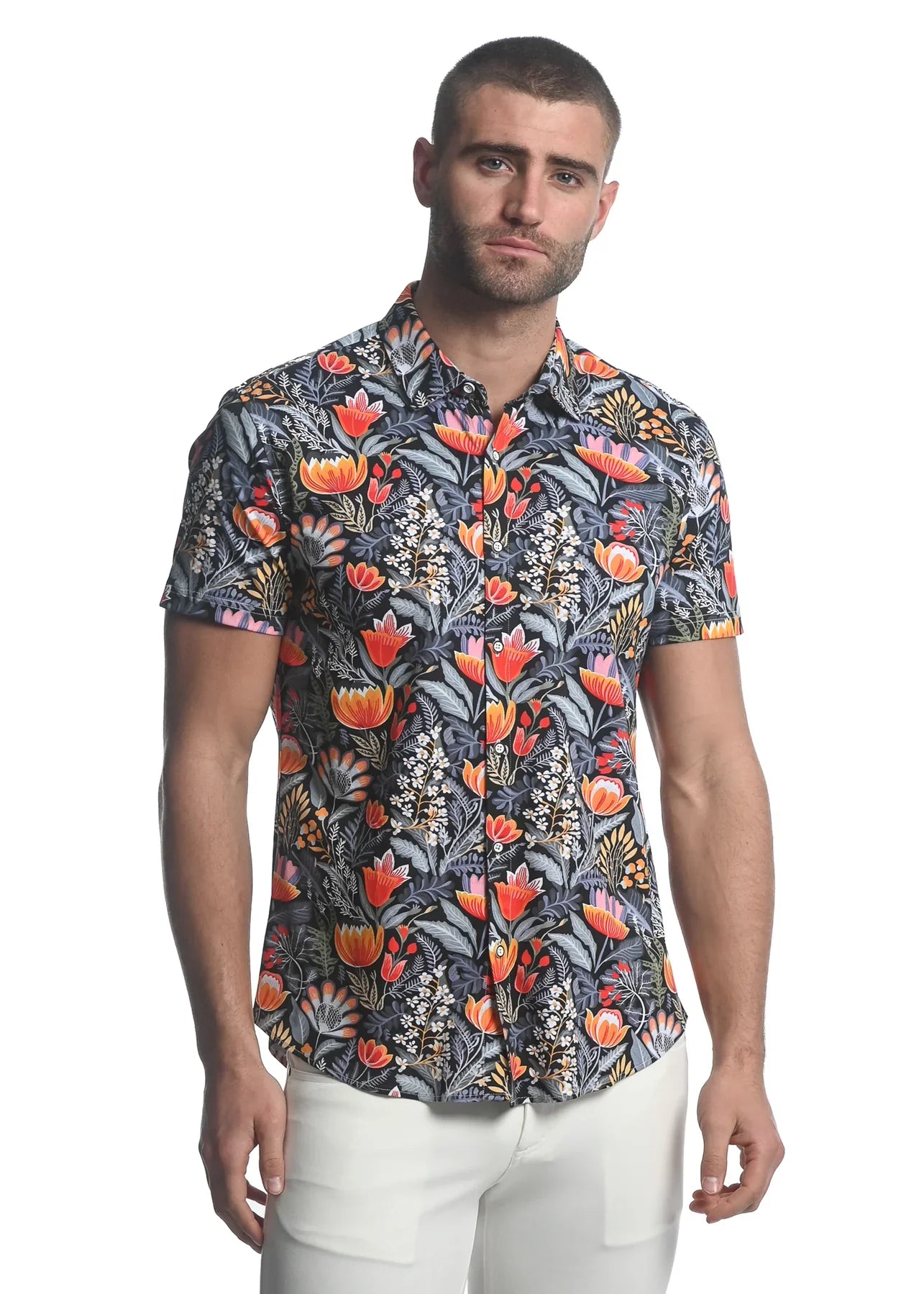 CAMISA DE PUNTO ELÁSTICO CON FLORES