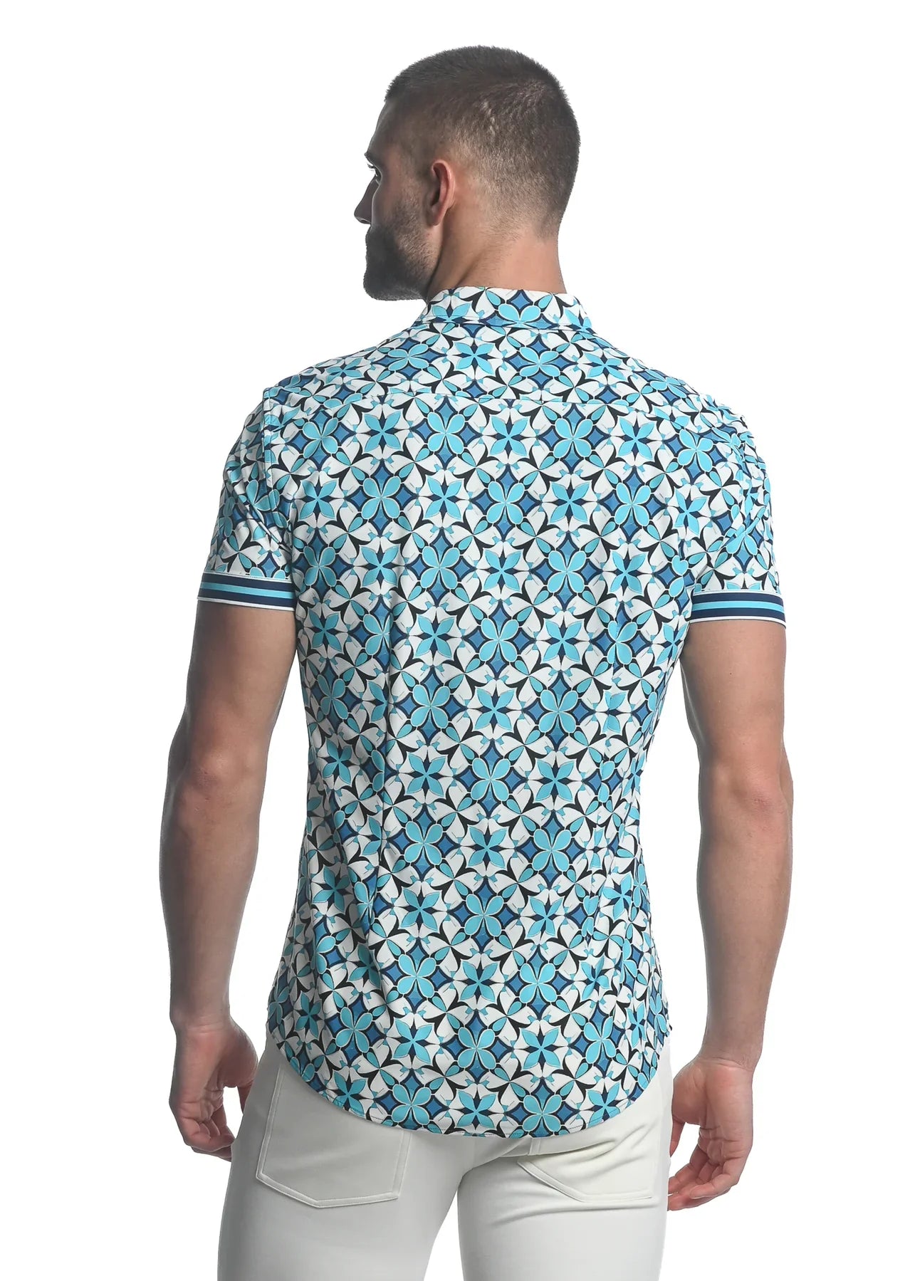 KURZARM-PERFORMANCE-SHIRT MIT STAR-FLEUR-DRUCK