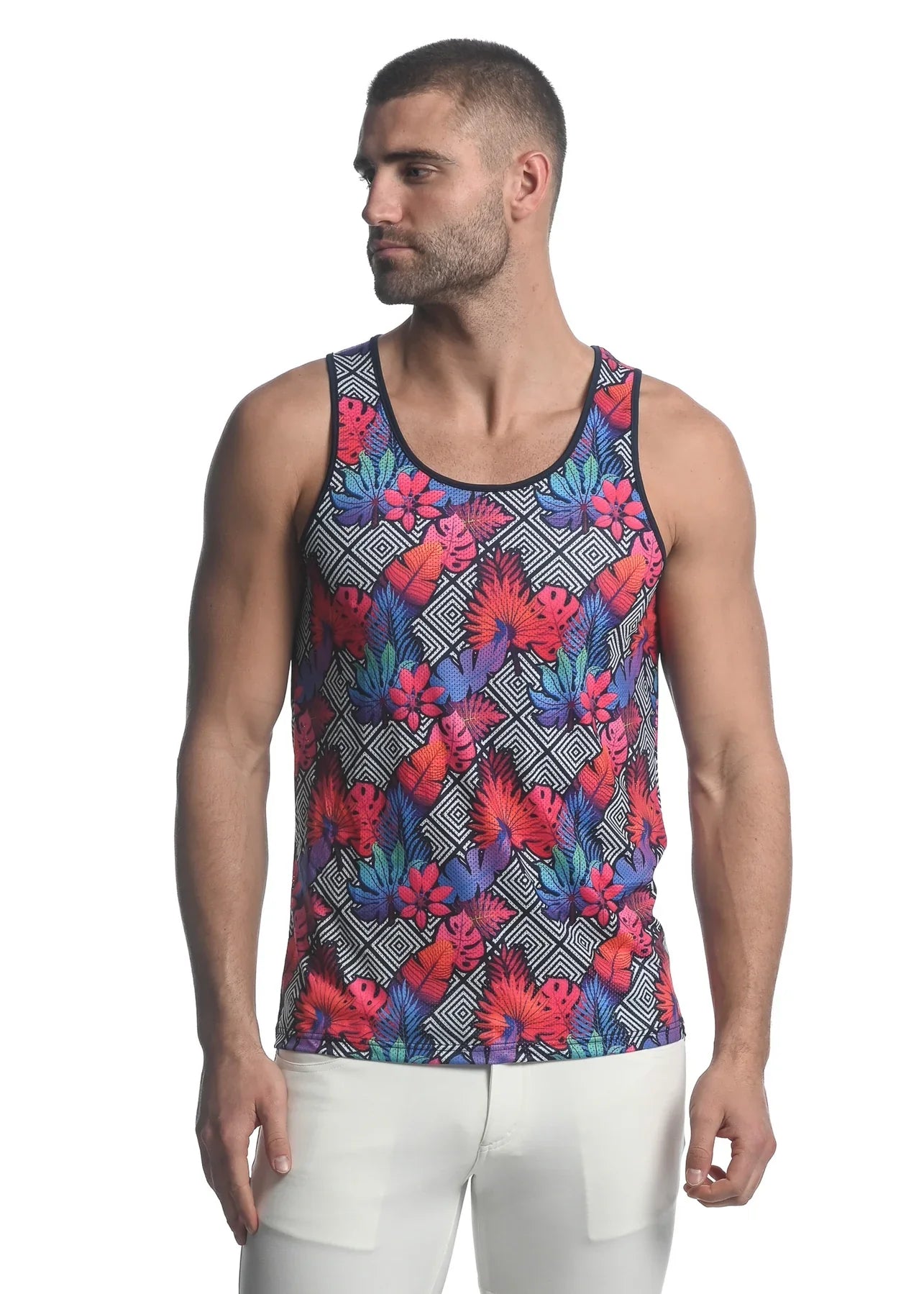 MESH-TANK MIT DIAMOND TROPICS-DRUCK