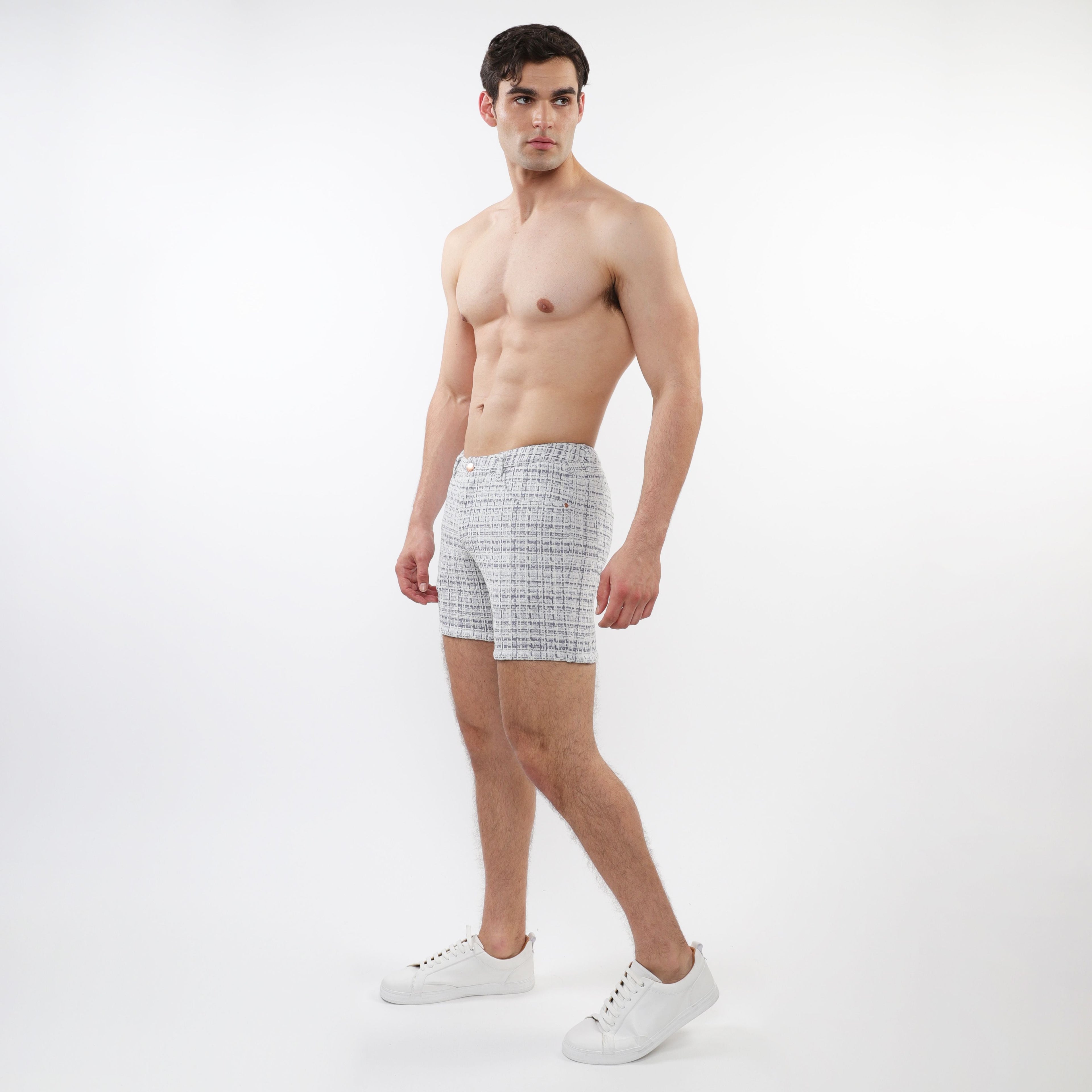 Tweed-Look Jacquard Stretch Knit Jeans Short (Limited-Edition)