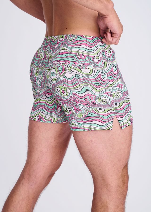 SWIRLS PRINT SEERSUCKER SWIM SHORTS W/ MESH LINING - DealByEthan.gay loves POSTMARC