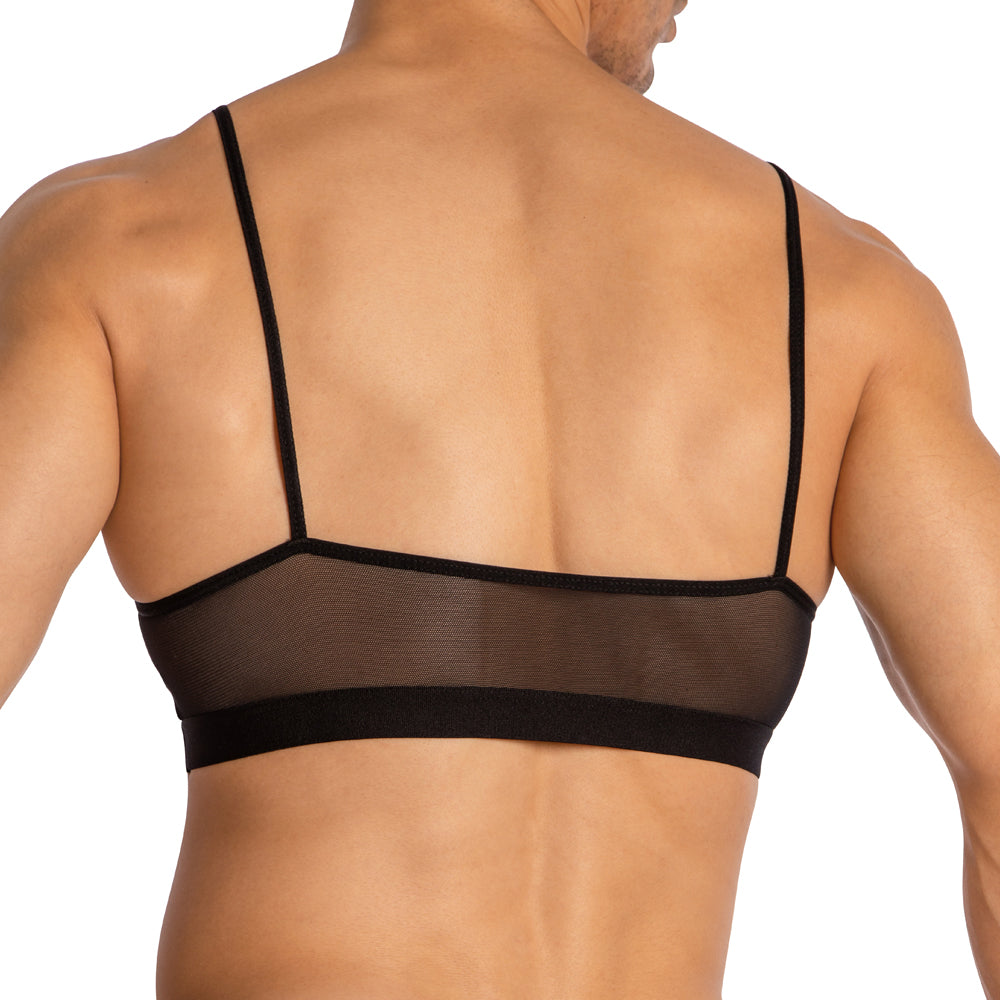 Black mesh bra with thin straps and solid band from Secret Male SMA029 tops and bras collection