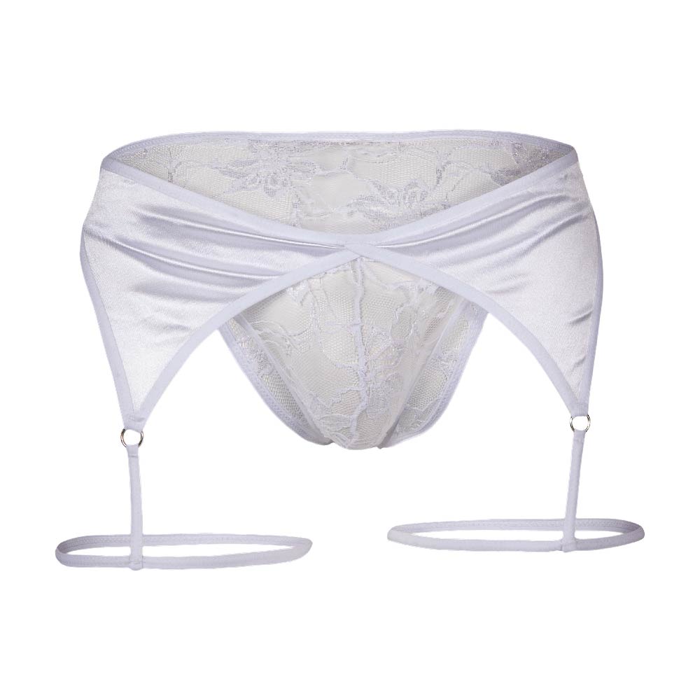 White lace and satin garter belt with adjustable straps from secret male smi075 bikini collection