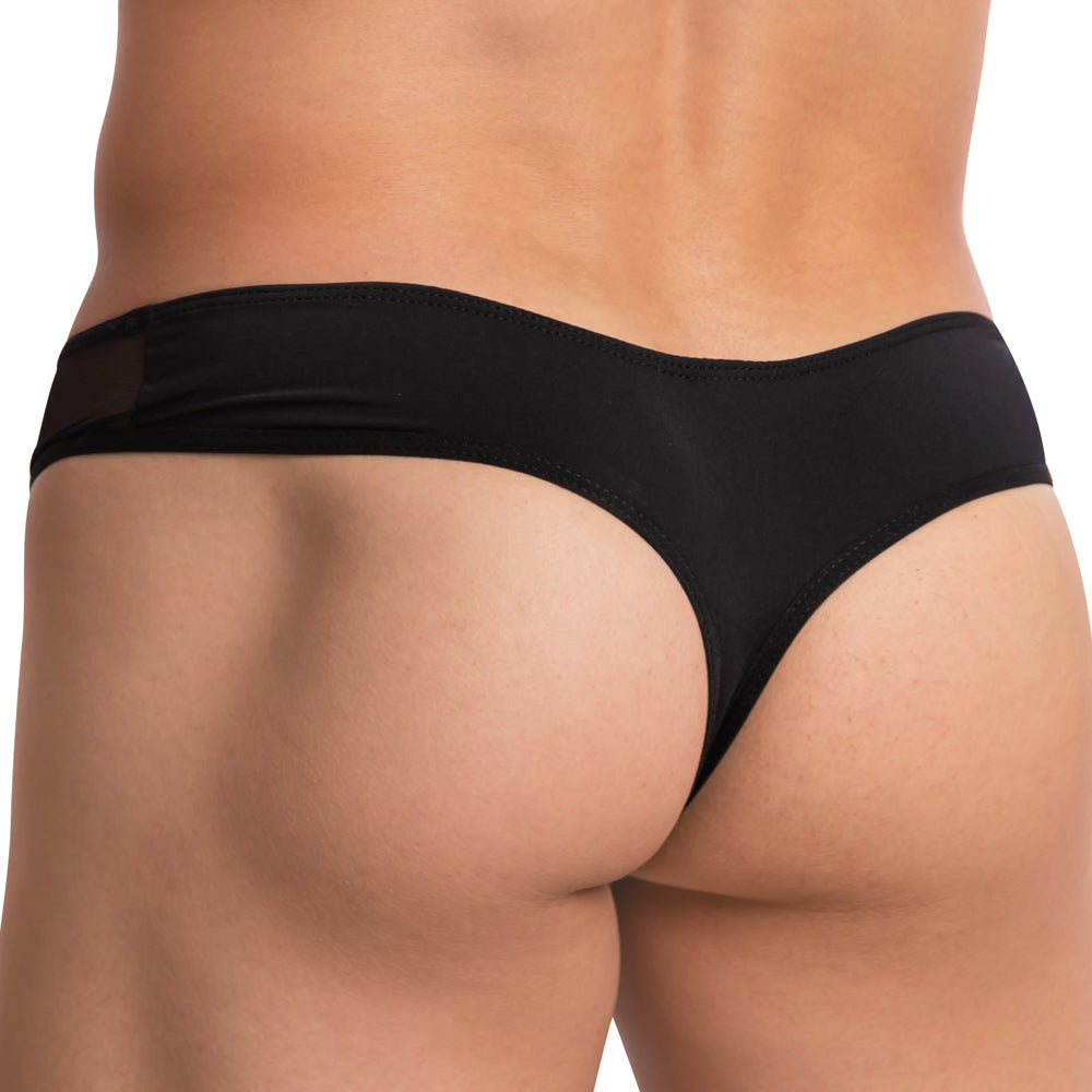 Black secret male smk012 bikini brief made of smooth stretchy fabric with subtle sheen shown from the back side