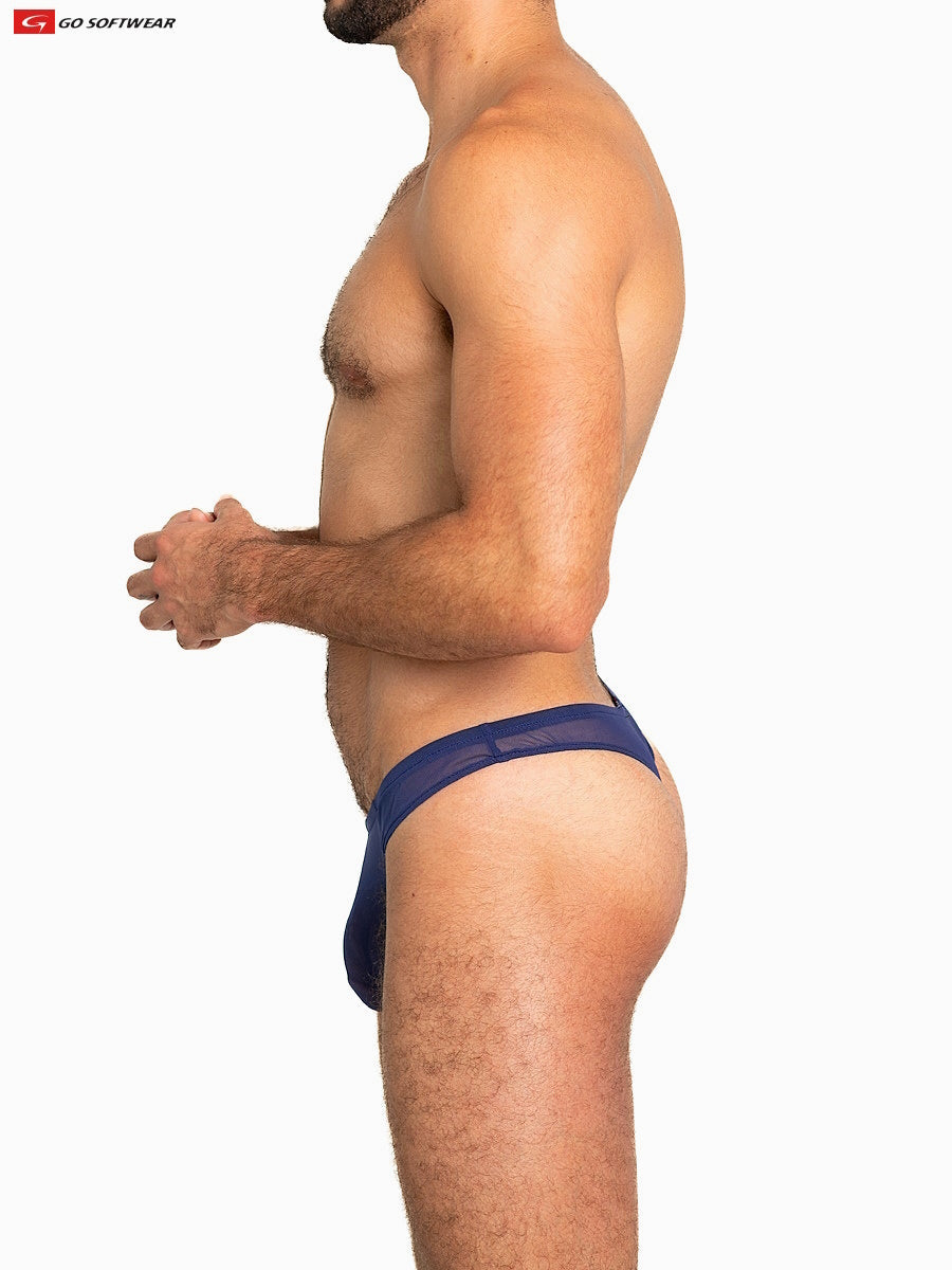 Sheer mesh thong blue briefs from go softwear featuring breathable soft mesh fabric for comfortable wear