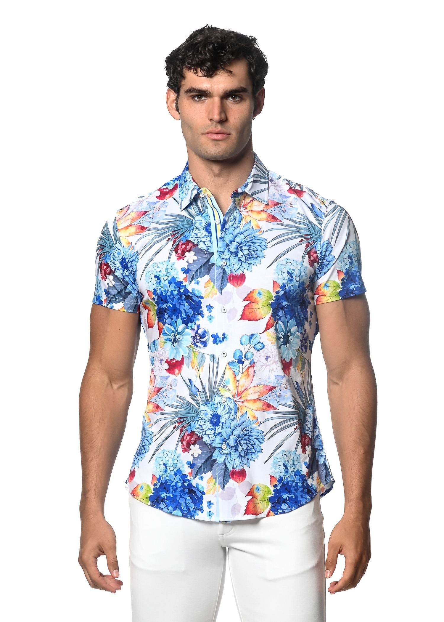 STRETCH-STRICKHEMD MIT TROPICS-PRINT