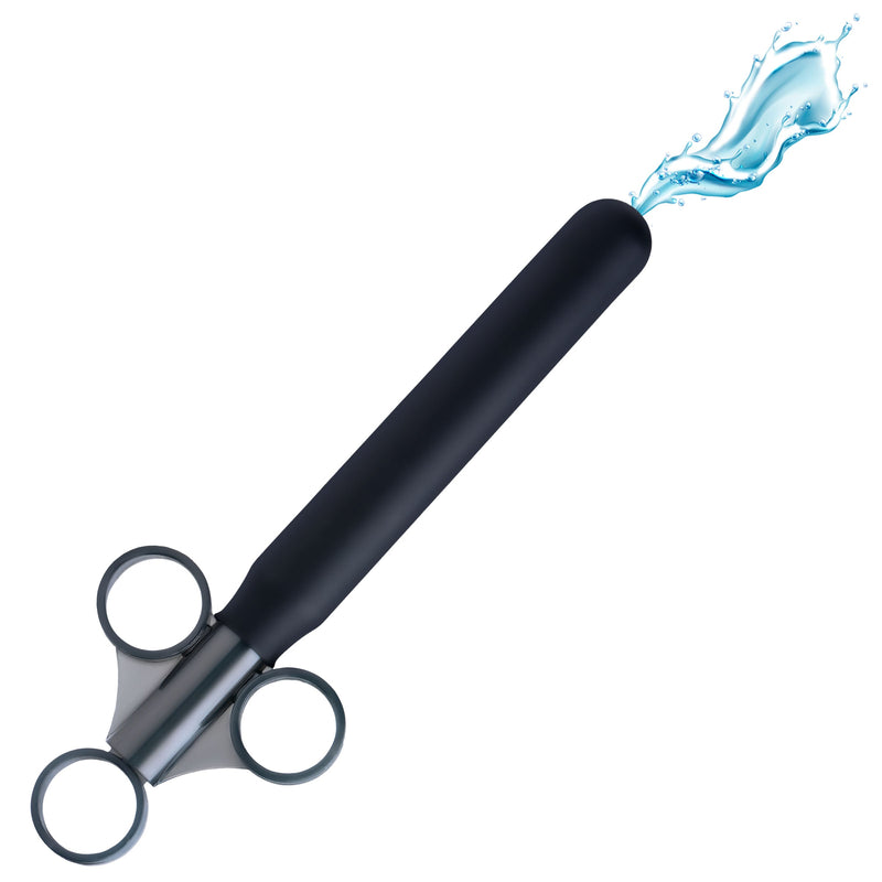 Black silicone nozzle with metallic rings designed for precise water spray in smooth silicone lubricant launcher