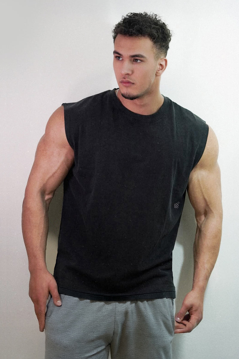 Jed North Men's Retro Oversized Muscle Tee - Washed Black