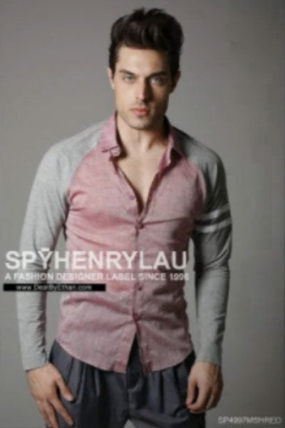 Spy Henry Lau Spy Henry Lau Slim Fit Contrast Panel Long Sleeved Shirt Red SP4997MSH Size L - DealByEthan.gay loves Spy Henry Lau