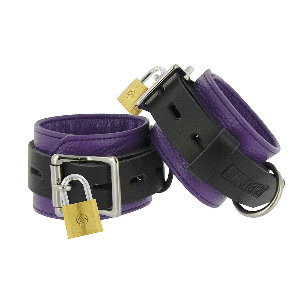 Restricciones de cuero con cierre de seguridad de lujo en negro y morado