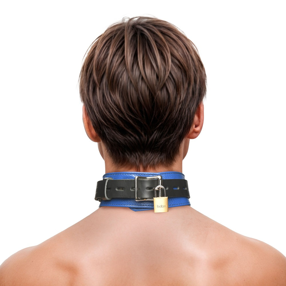 Collar de cuero de lujo con cierre de seguridad en negro y azul