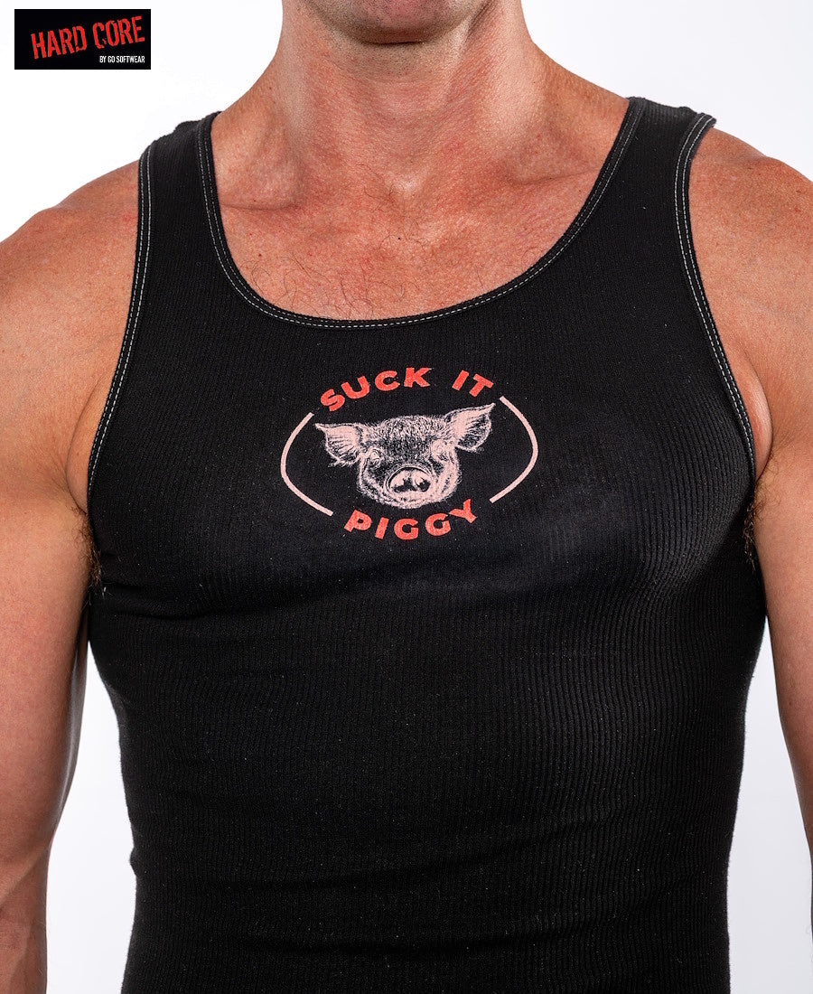 Hard Core 3905 Men's Suck it Piggy Rib Tank - Black