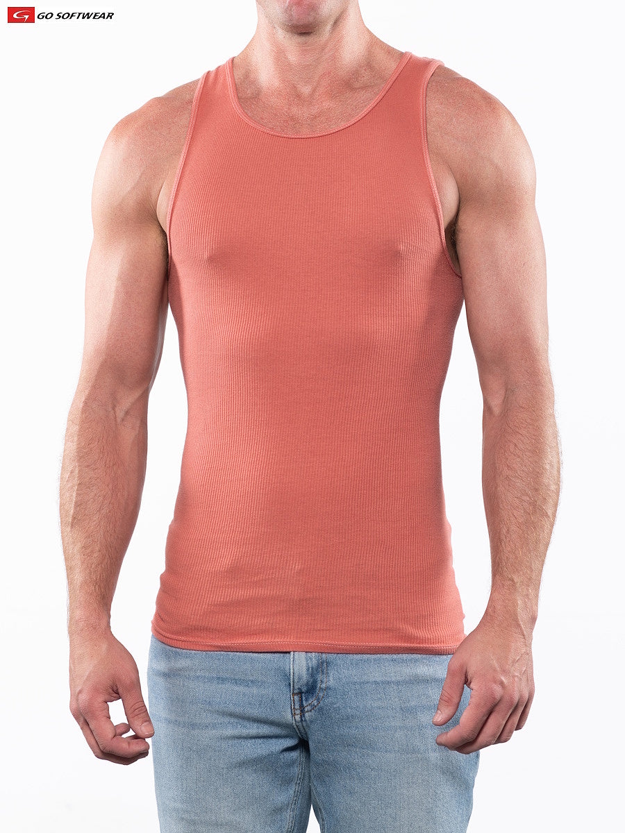 Go Softwear 4615 Men's Laguna Rib Tank Top - Coral Sand