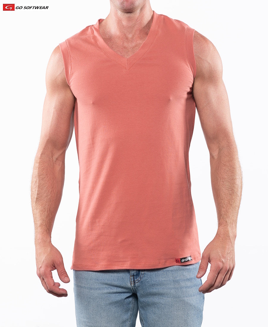 Go Softwear 4607 Men's Laguna V-Neck Sleeveless Tee - Coral Sand