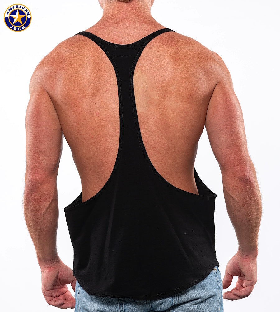 AMERICAN JOCK 8027 Men's Gym Bodybuilding String Tank - Black
