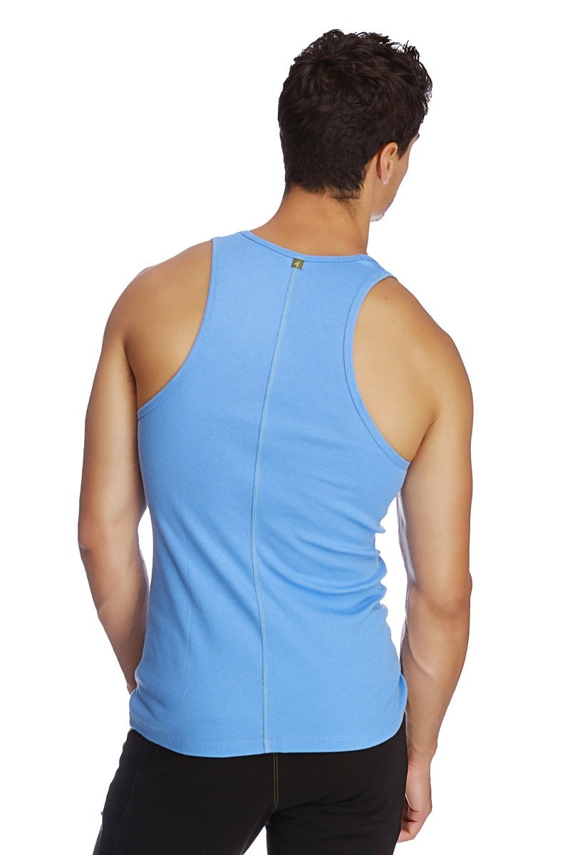 Light blue Sustain tank ice blue form-fitting athletic tank top with central seam and small logo at the neckline