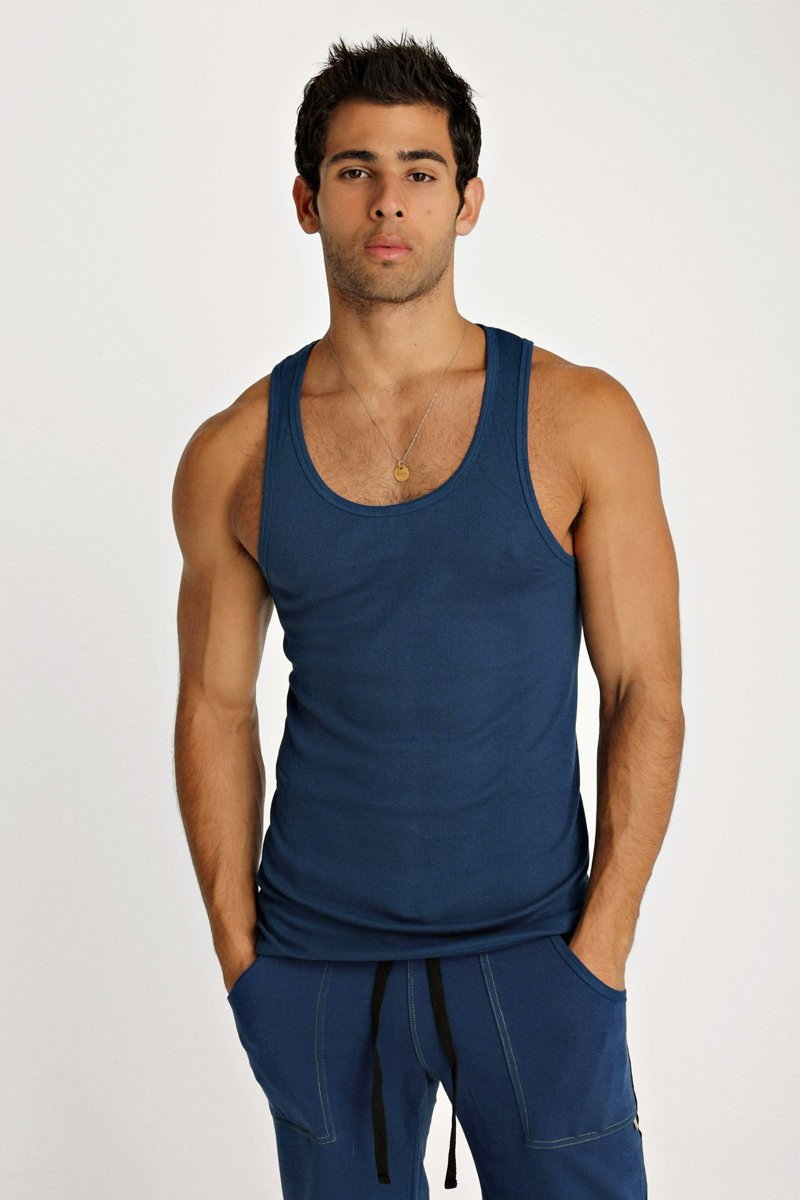 A navy blue sleeveless sustain tank royal with a simple fitted design perfect for casual wear