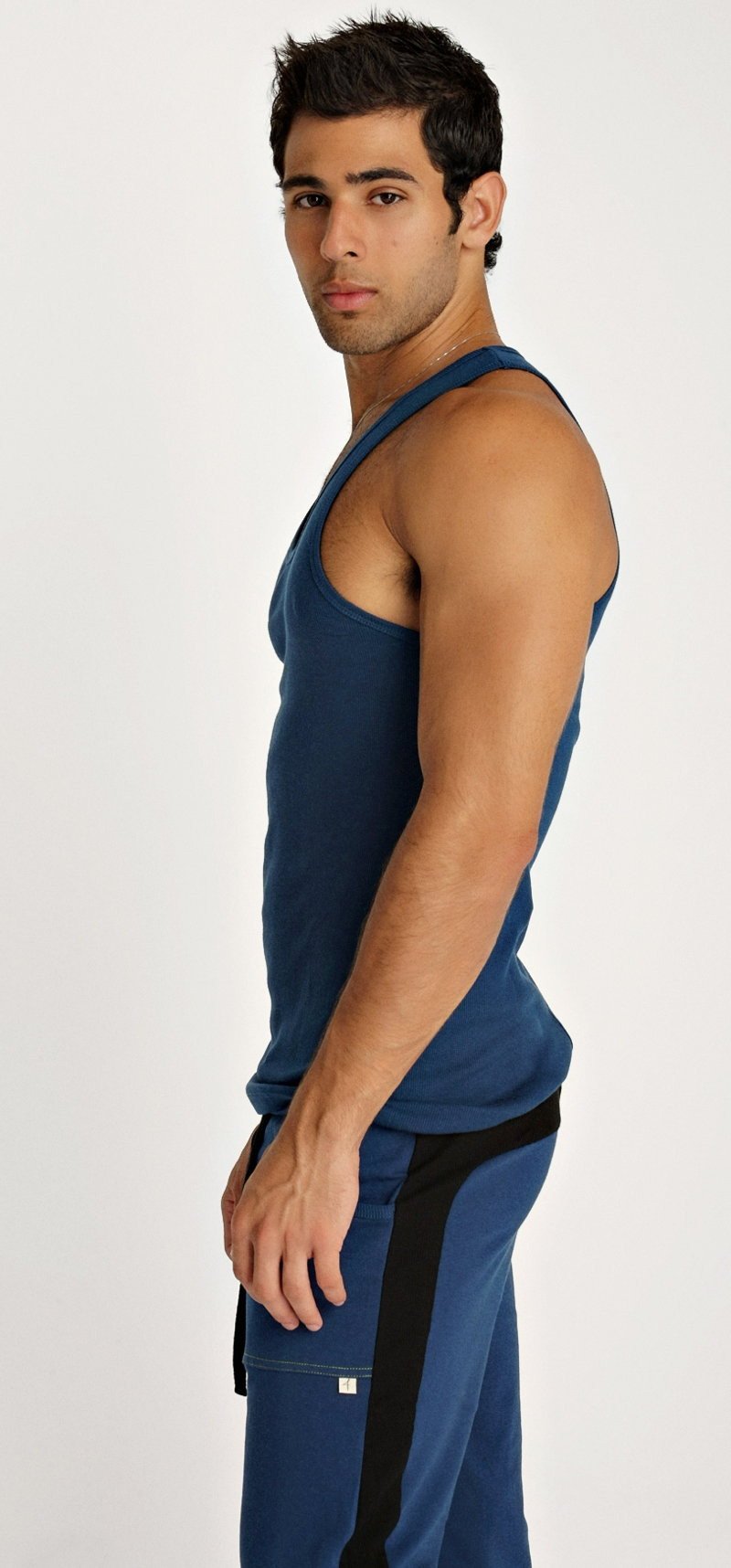 Blue royal sustain tank with black side stripes designed for athletic use and moisture-wicking comfort