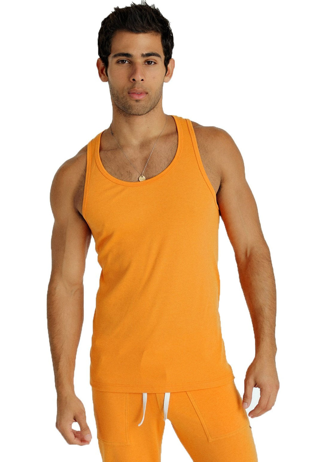 Orange ribbed sustain tank top made from sustainable fabric ideal for casual summer wear