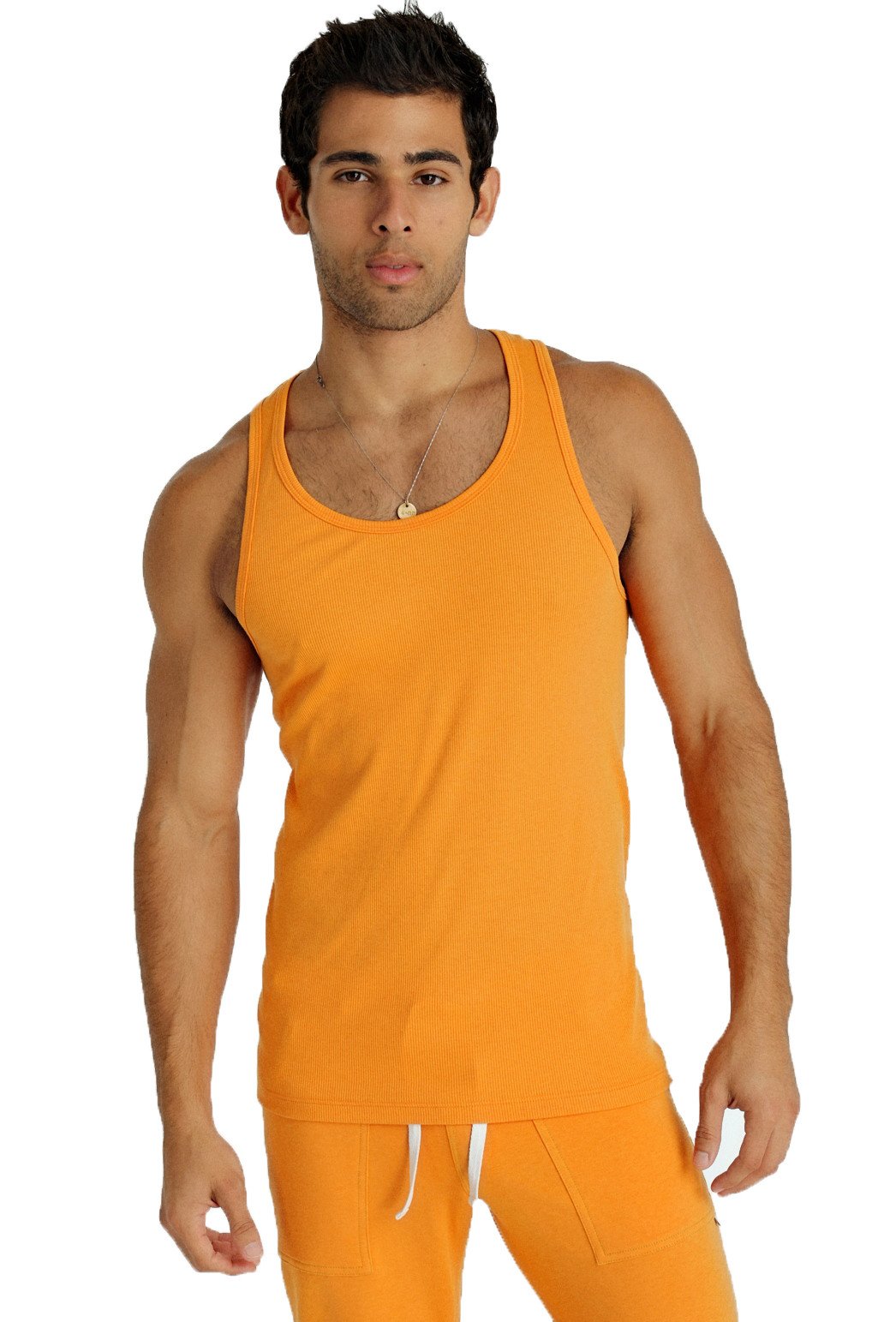 Orange ribbed sustain tank top made from sustainable fabric ideal for casual summer wear