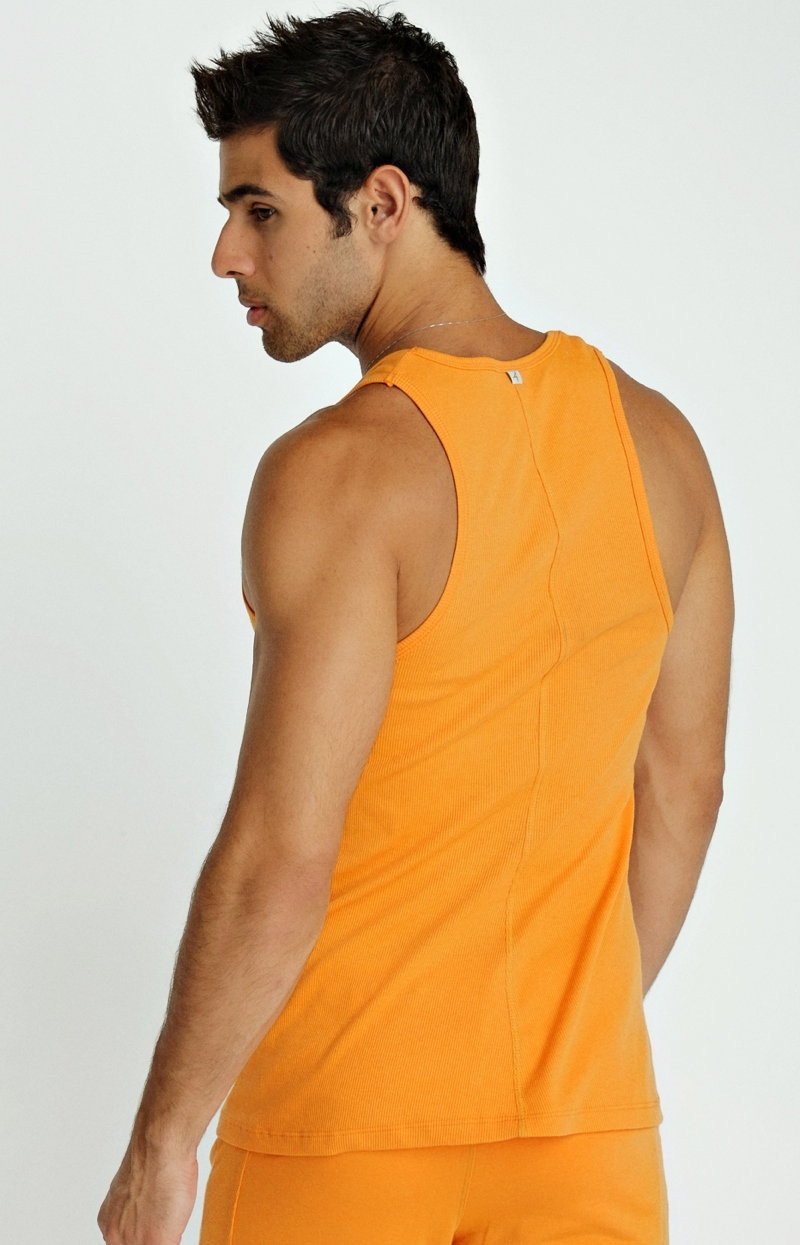 Orange sleeveless athletic tank top sustain tank made from sustainable fabric ideal for active wear