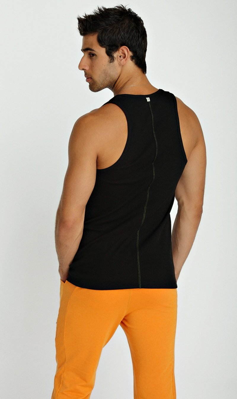 Black sleeveless sustain tank top showing the back with a central zipper ideal for athletic wear
