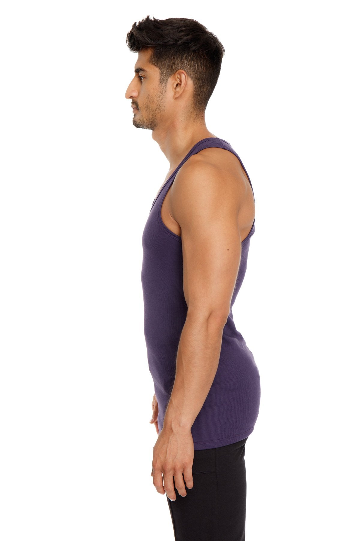 Purple sleeveless sustain tank top in eggplant purple made from sustainable fabric ideal for everyday wear