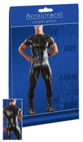 Svenjoyment zipper jumpsuit black size XL glossy black latex men’s bodysuit with short sleeves and front zipper