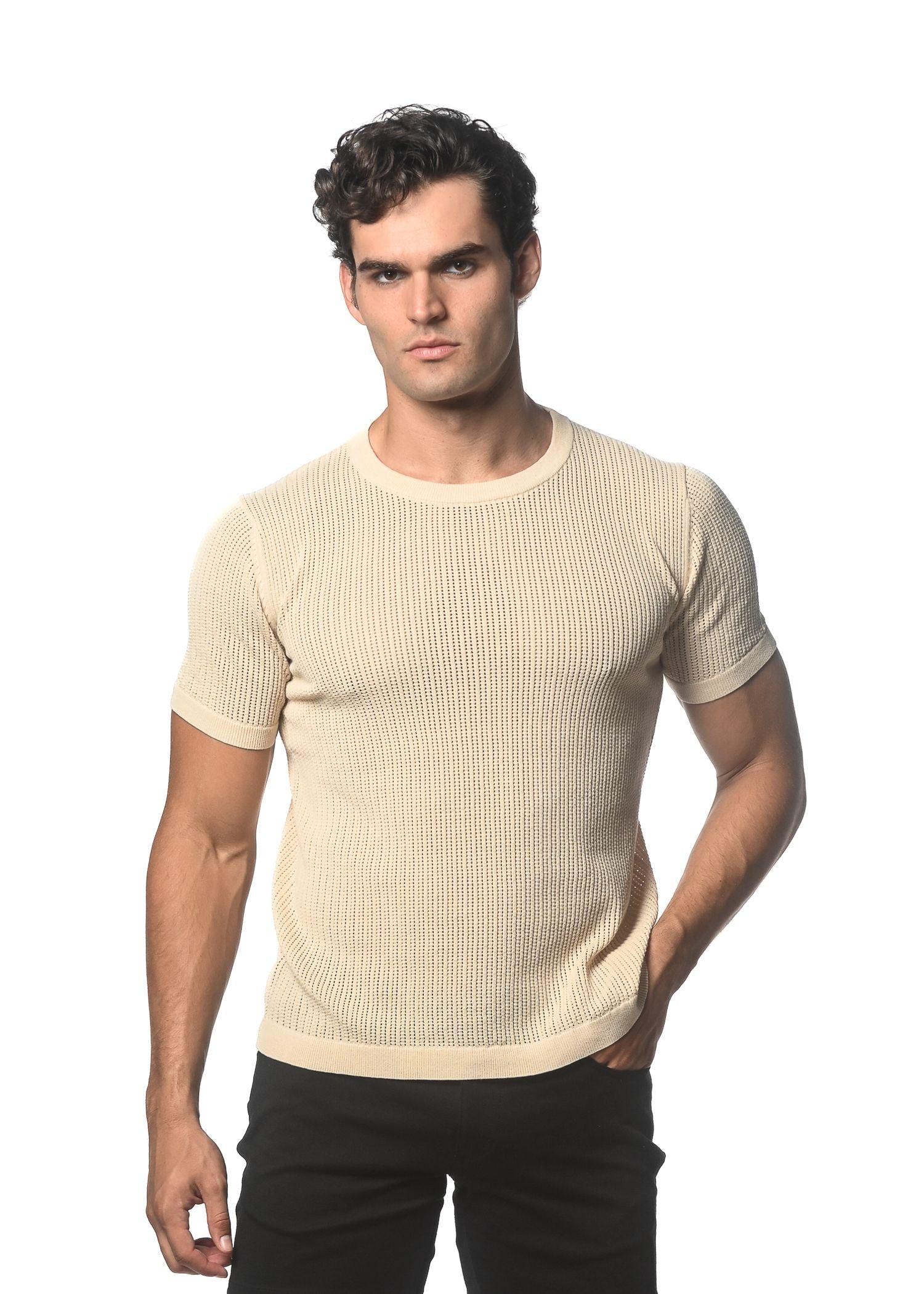 CAMISETA DE PUNTO DE MALLA ABIERTA CON TEXTURA Y CUELLO REDONDO