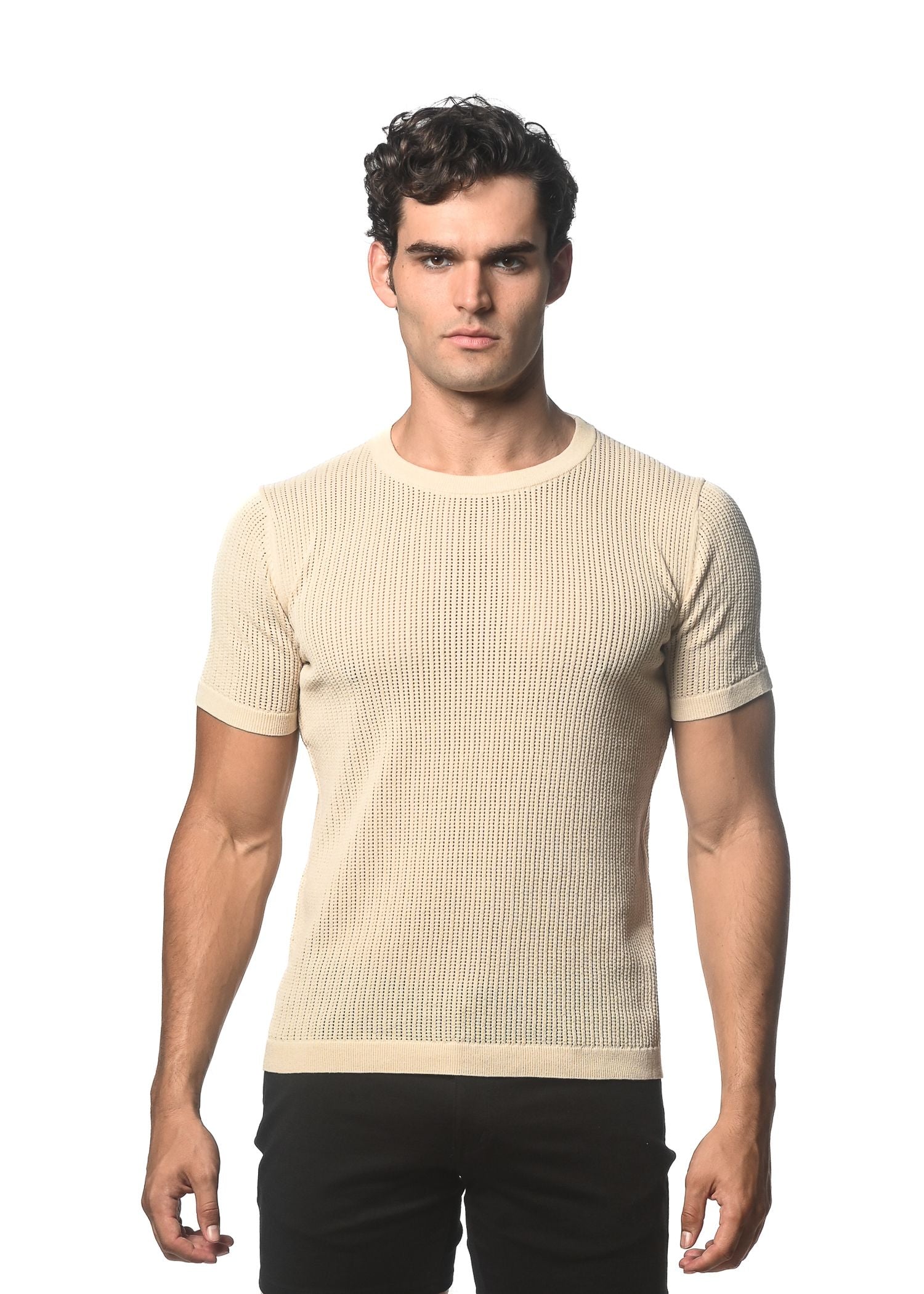 CAMISETA DE PUNTO DE MALLA ABIERTA CON TEXTURA Y CUELLO REDONDO