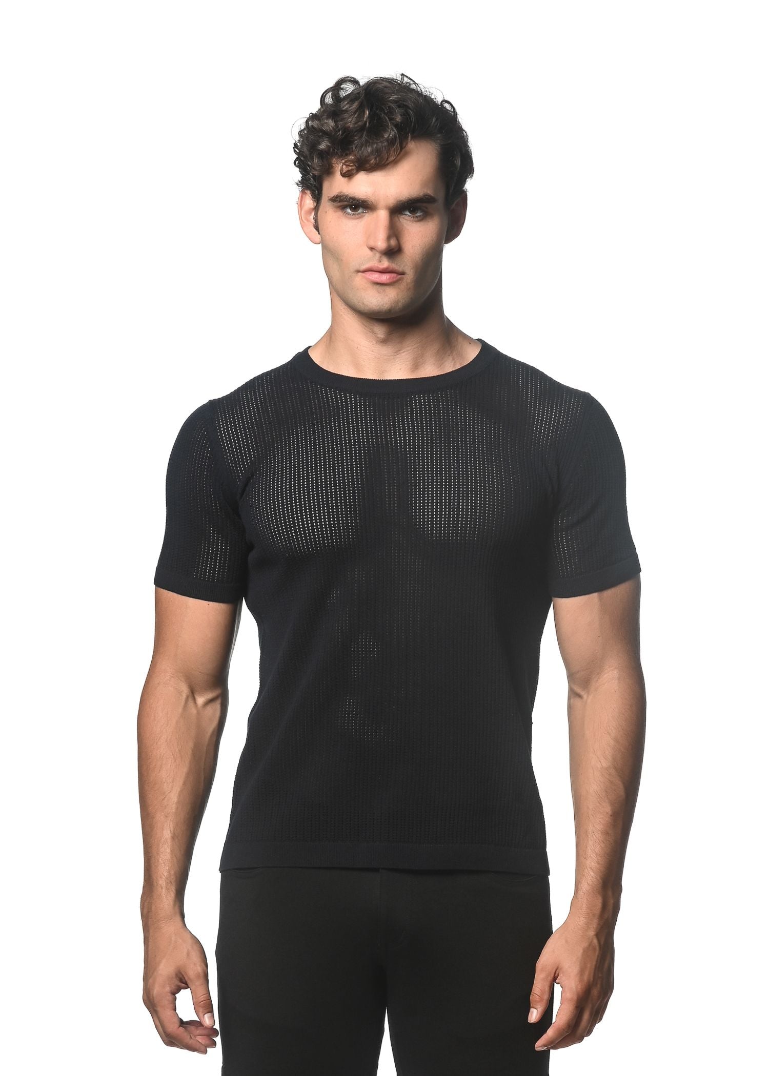 CAMISETA DE PUNTO DE MALLA ABIERTA TEXTURIZADA CON CUELLO REDONDO