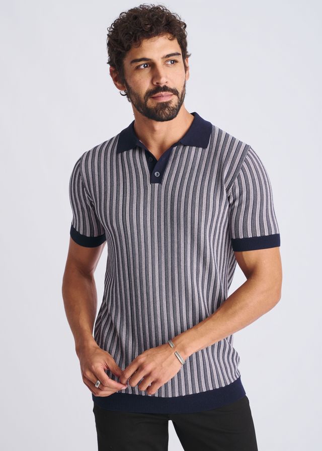 TEXTURED STRIPES SILK/TENCEL POLO - DealByEthan.gay loves POSTMARC