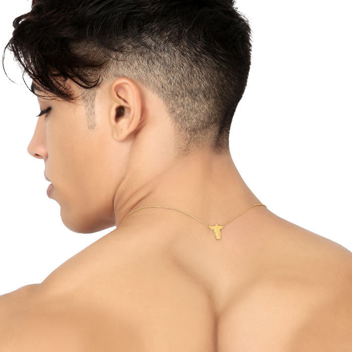 Gold-toned men’s cross necklace with small minimalist bull head pendant the christ scapular fashion jewelry