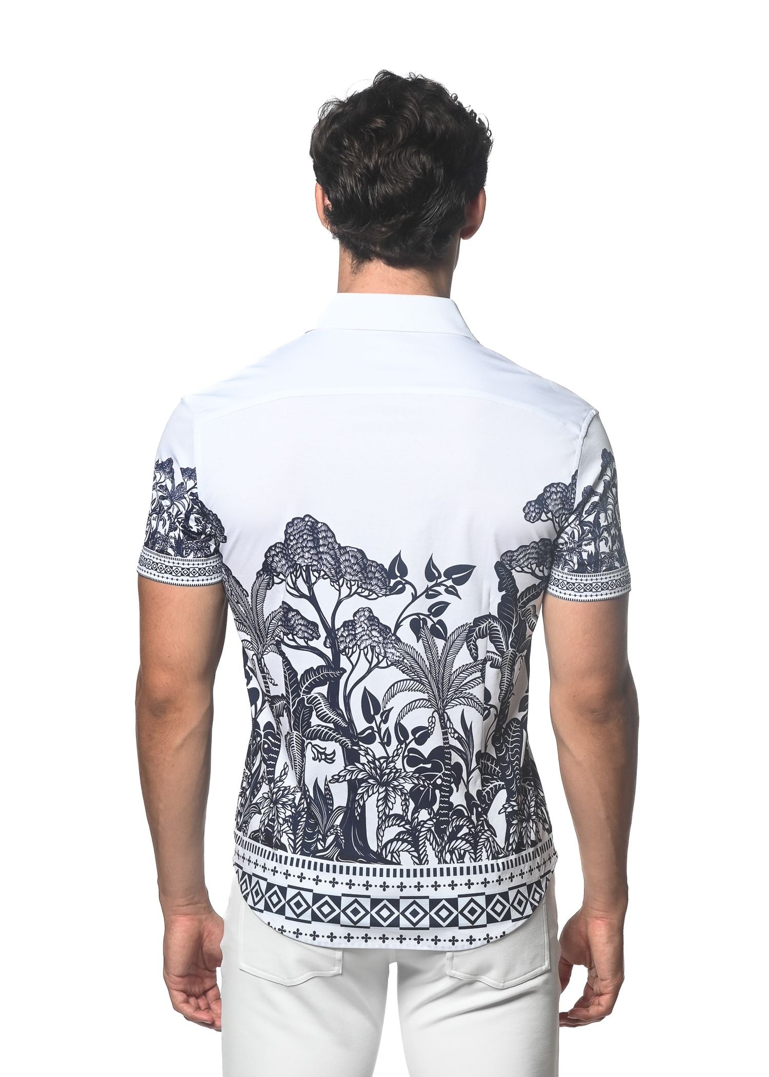 TROPICAL BORDER PRINT STRETCH KNIT SHIRT - DealByEthan.gay loves ST33LE