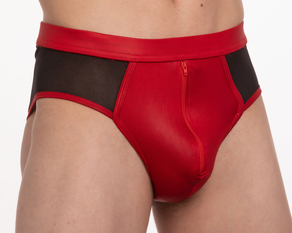 Tartarus Men's Coated Brief With Zippers Low-Rise Underwear