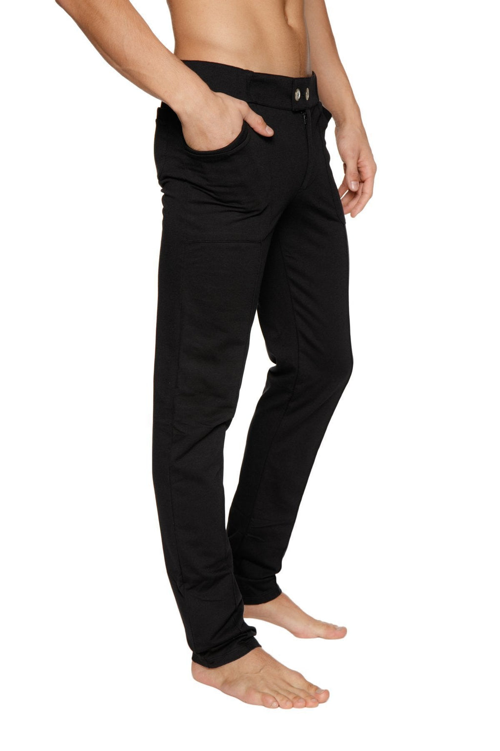 Black tactical urban at home dress pant yoga pant made of slim-fit relaxed fabric with button closure at the waist