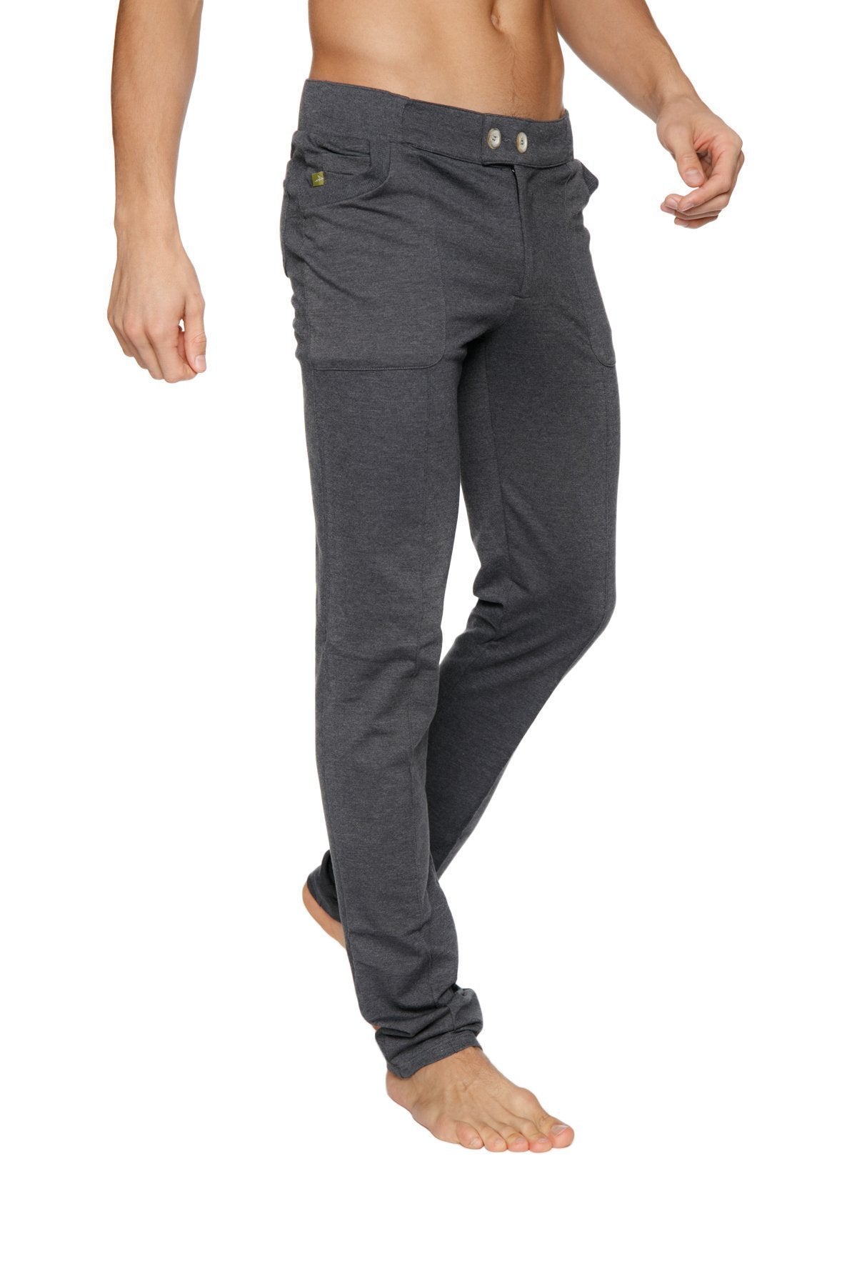 Dark gray tactical urban at home dress pant yoga pant with soft texture relaxed fit and subtle stitching details
