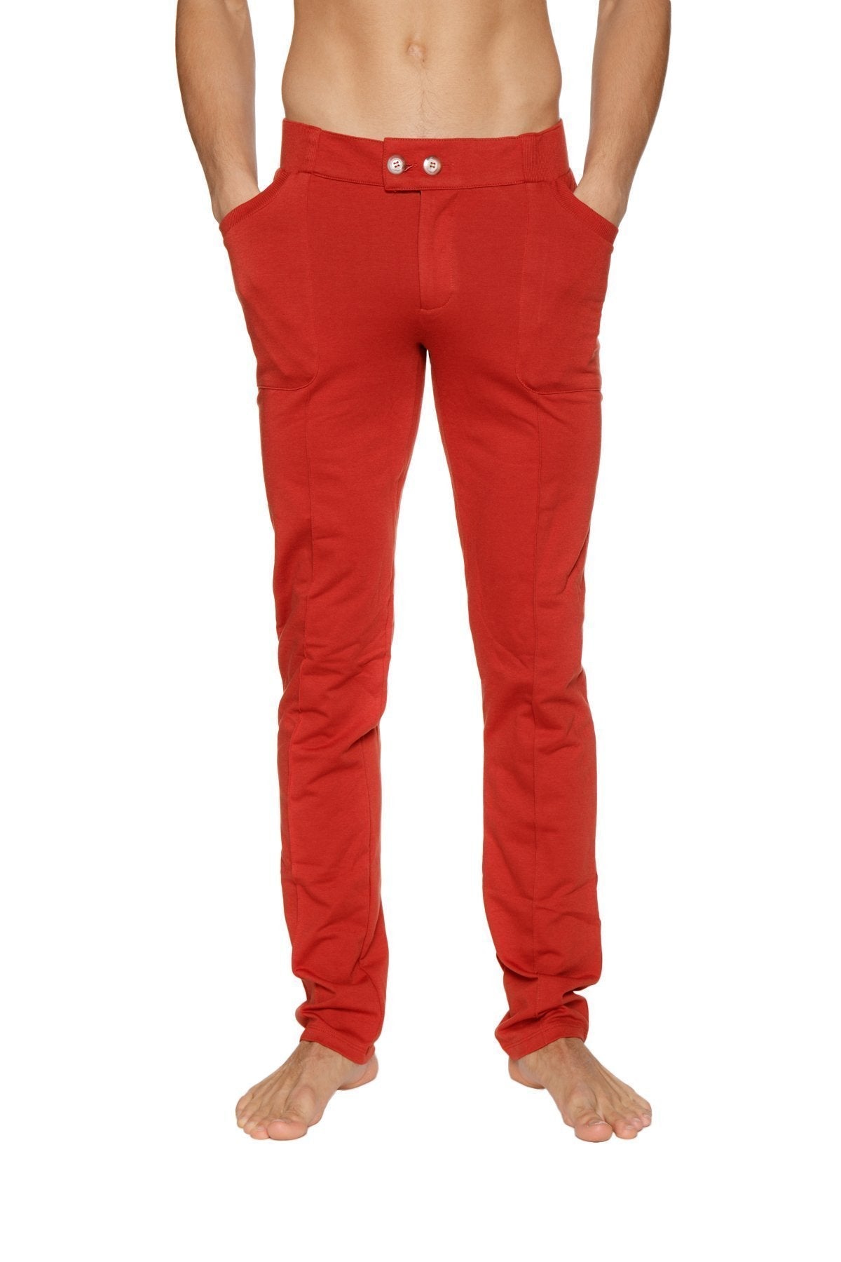 Red slim-fit tactical urban at home dress pant yoga pant cinnabar with buttoned waistband and two front pockets