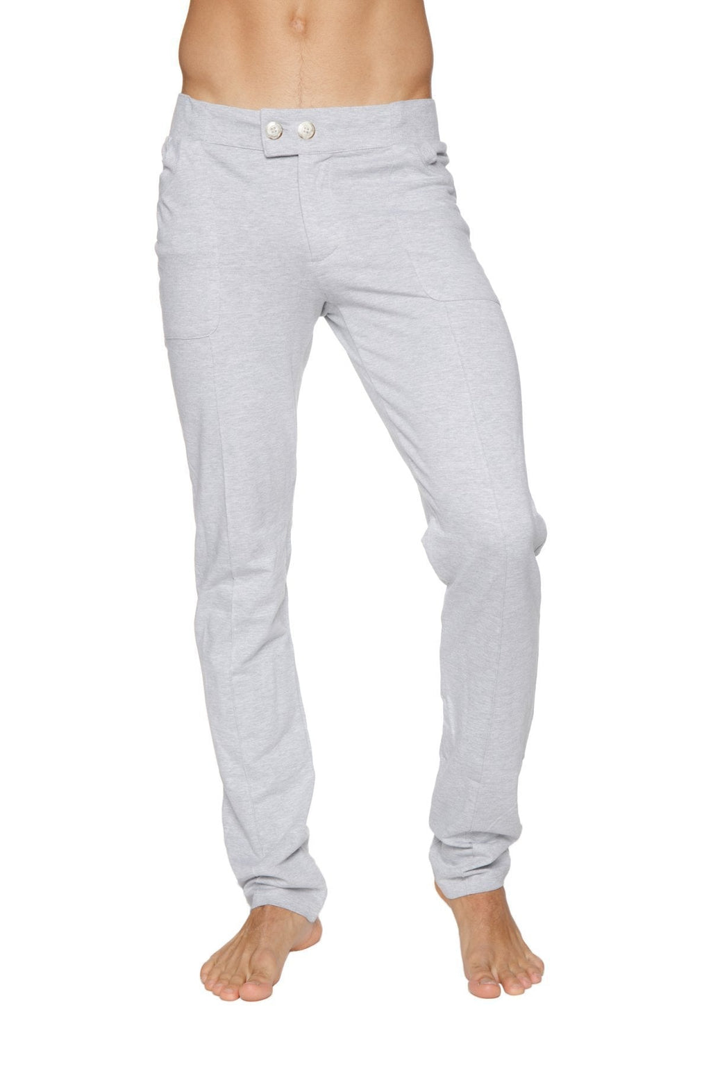 Light gray slim fit tactical urban at home dress pant yoga pant with button closure at the waist