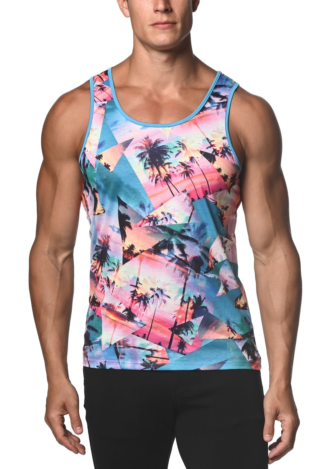 TANK AUS JERSEY MIT PALMENCOLLAGE