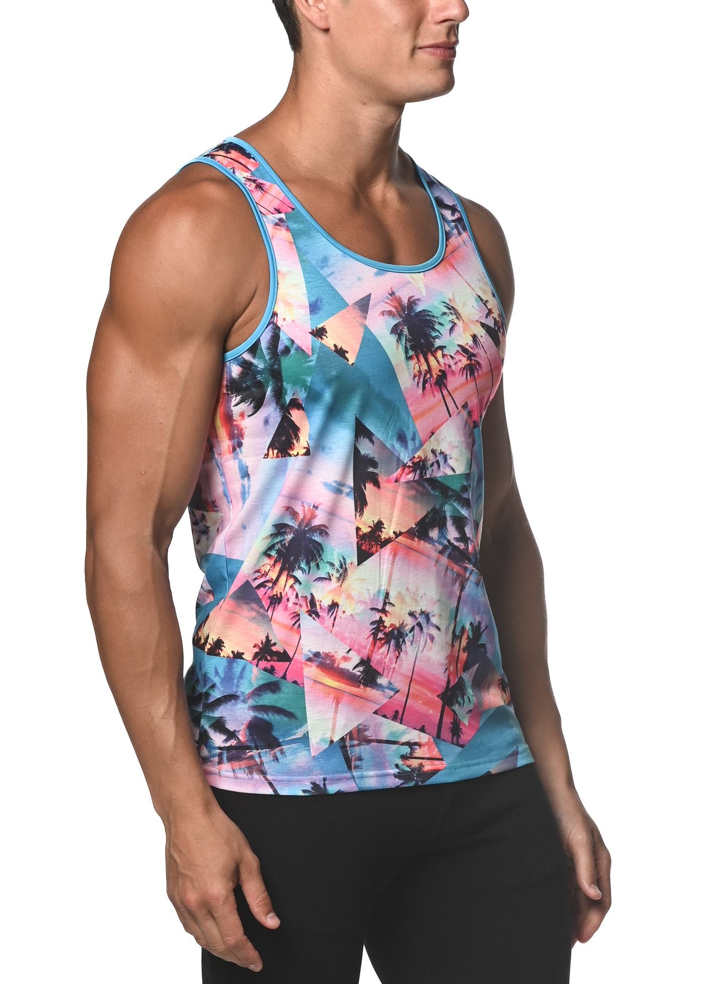 TANK AUS JERSEY MIT PALMENCOLLAGE